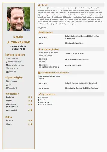 Beden Eğitimi Öğretmeni CV Örnekleri cv indir